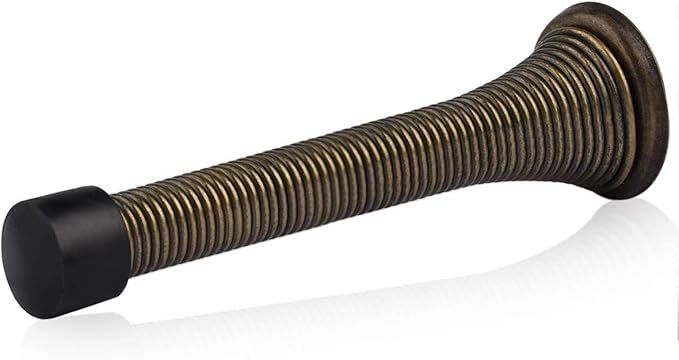 HOMOTEK 20 Pack Spring Door Stopper with Rubber Bumper 3-1/8" Flexible Spring Heavy Duty Wall Door Stop Low Mounted Door Bumper for Home (Antique Brass)