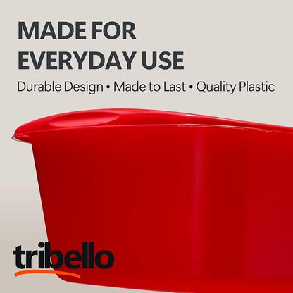 Tribello 2-Pack Dish Pans for Kitchen Sink, Plastic Tub Dishpan Wash Basin and Foot Bath for Soaking Feet, Wash Bucket for Washing and Storage Cleaning Supplies - 12 Quarts - Heavy Duty - (Red)