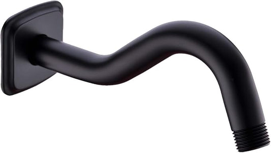 TRUSTMI Curved Shower Arm with Flange, 8-inch S-Shape Stainless Steel Top Shower Head Extension Replacement, Wall Mounted, Matte Black