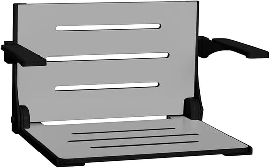 Seachrome Silhouette Comfort Folding Shower Bench Seat with Arms, Grey Seat with Matte Black Frame (SHAFAR-185155-PGS-S-MB-BK)