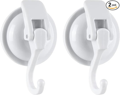 Heavy Duty Shower Suction Cup Hooks - Glass and Bathroom Robe Hangers, Reusable, No Hole Punch - White, 2 Pack