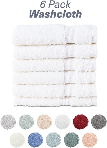 Hencely Premium 6-Pack Washcloths 12x12 Inches Soft Turkish Cotton High Absorbent and Quick Dry Dishtowel for Kitchen and Bath (Wash Cloth 6 Pack, White)