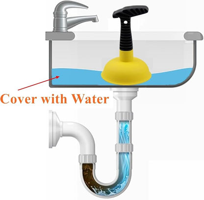 Sink Plunger, Easy to use Mini Plunger with Short Handle, Powerful Plunger Unclogging Tool for Kitchen Sink, Shower, Bathroom Drains, Bath, Yellow