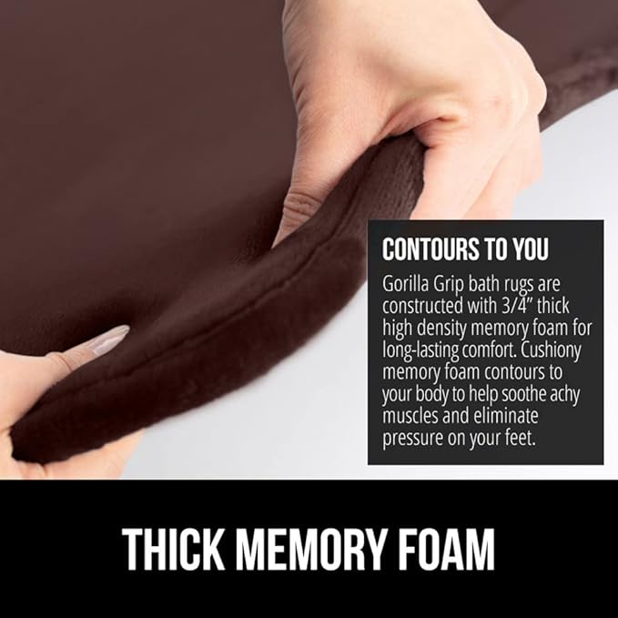 GORILLA GRIP Memory Foam Bath Mat, Soft Absorbent Velvet Bathroom Mats, Durable Dots on Underside, Machine Washable Bathmat, Carpet Rug Room Decor for Shower Tub Floor RV, 36x24 Rugs, Brown