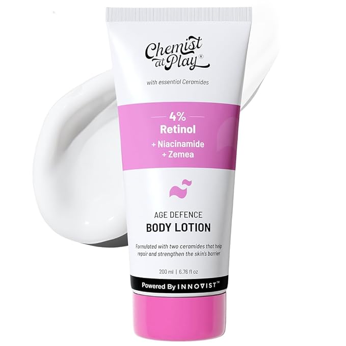 Chemist at Play Anti-Aging Body Lotion with 4% Retinol, Niacinamide & Zemea | Skin Brightening Lotion | Body Lotion for Dry & Oily Skin | Fights Visible Signs Of Aging | Nourshes Skin 7 fl oz.