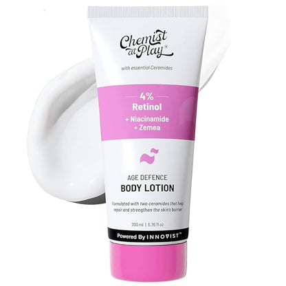 Chemist at Play Anti-Aging Body Lotion with 4% Retinol, Niacinamide & Zemea | Skin Brightening Lotion | Body Lotion for Dry & Oily Skin | Fights Visible Signs Of Aging | Nourshes Skin 7 fl oz.
