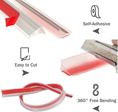 Shower Threshold Water Dam,Self Adhesive Silicone Waterproof Barrier Bathroom and Kitchen Shower Water Stopper Guard for Dry And Wet Separation Caulk Seal Strip Edge Trim(39Inch, White)