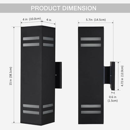 Cerdeco Aluminum Modern Outdoor Wall Light,15" Exterior Up Down Wall Sconce Light Fixture Sand Textured Black with 3-Sided Frosted Glasses [UL Listed]