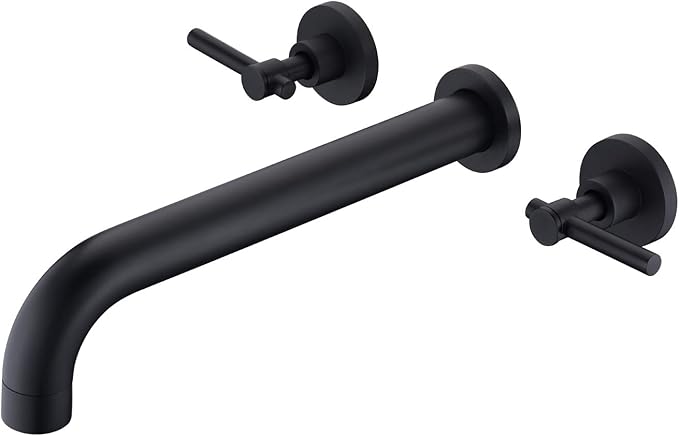 Wall Mount Tub Filler Matte Black Tub Faucet High Flow Two Handles Solid Brass, Long Spout Reach, sumerain