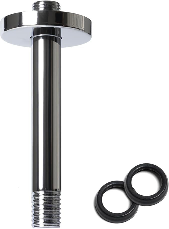 8 Inch Shower Arm with Flange, Ceiling Mounted Shower Head Extension Arm, 1/2 NPT Straight Arm for Rain Shower Head, Stainless Steel Shower Head Extension Replacement Pipe Arm,Chrome