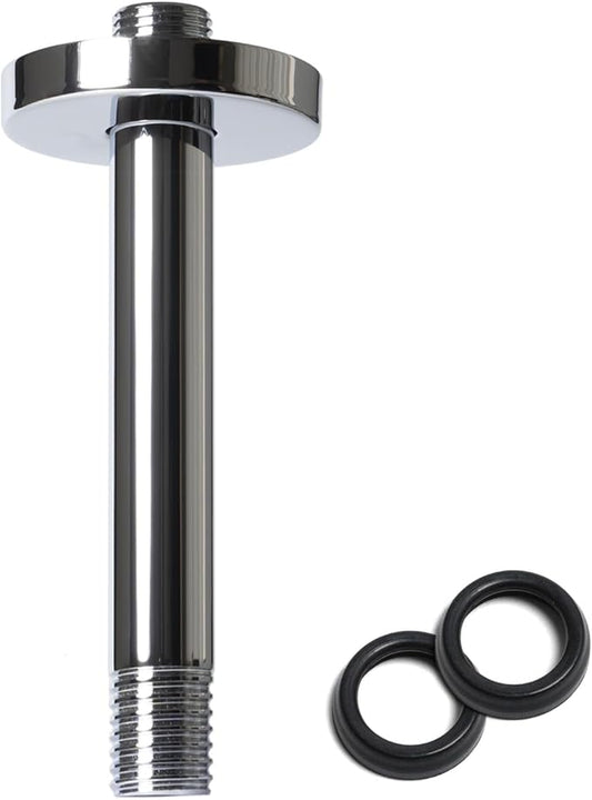 8 Inch Shower Arm with Flange, Ceiling Mounted Shower Head Extension Arm, 1/2 NPT Straight Arm for Rain Shower Head, Stainless Steel Shower Head Extension Replacement Pipe Arm,Chrome