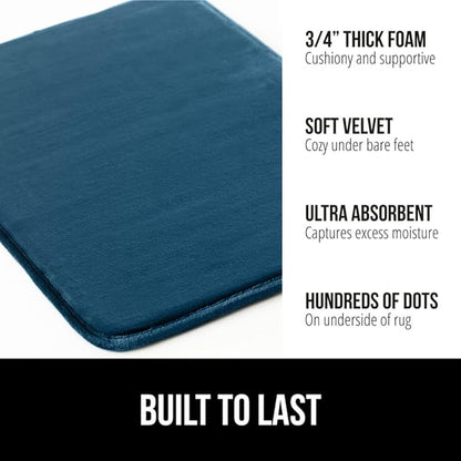 GORILLA GRIP Memory Foam Bath Mat, Soft Absorbent Velvet Bathroom Mats, Durable Dots on Underside, Machine Washable Bathmat, Carpet Rug Room Decor for Shower Tub Floor RV, 36x24 Rugs, Blue