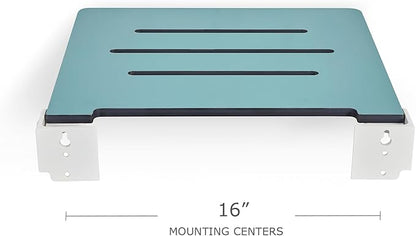 18 inch Silhouette Slimline Folding Wall Mount Shower Bench Seat, Teal Seat with White Frame