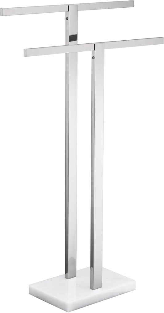 KOKOSIRI Bathroom Towel Rack 2-Tier Standing Towel Bars with Marble Base, Stainless Steel Freestanding Towels Holder, Thicken Steady Design, Polished Chrome THS0003-CH