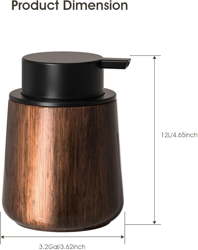 18 Oz Walnut Color Foaming Hand Soap Dispenser, Refillable Modern Home Decor Kitchen Dish Soap Dispenser for Bathroom