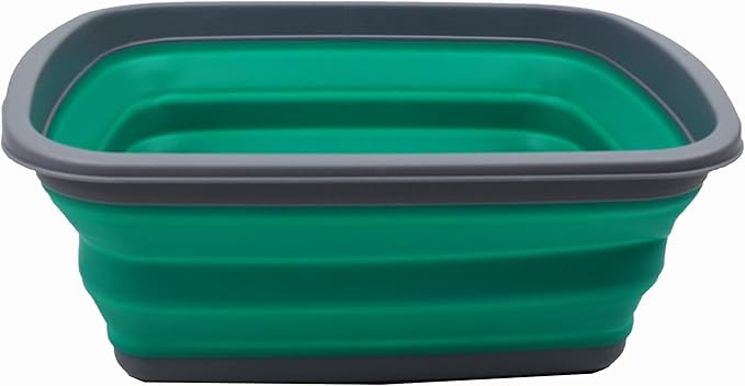 SAMMART 10L (2.6 Gallons) Collapsible Tub - Foldable Dish Tub - Portable Washing Basin - Space Saving Plastic Washtub (Dark Grey/Bluish-Green, 1)