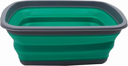 SAMMART 10L (2.6 Gallons) Collapsible Tub - Foldable Dish Tub - Portable Washing Basin - Space Saving Plastic Washtub (Dark Grey/Bluish-Green, 1)