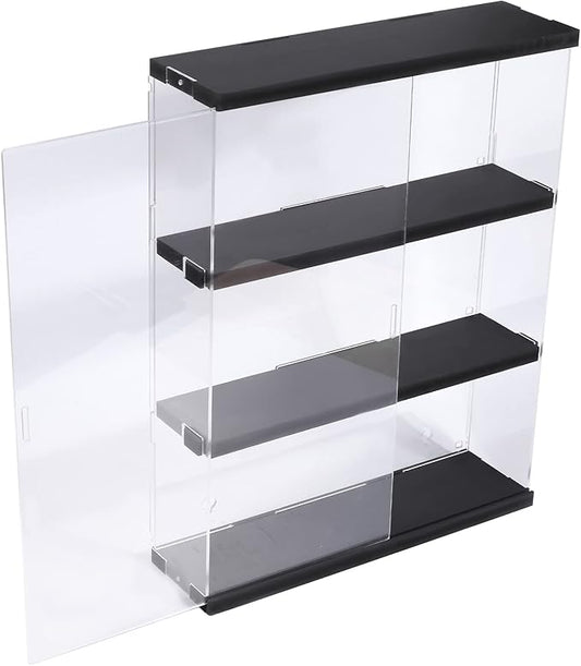 Choowin 3 Layer Wall Shelf Clear Acrylic Display Case for Collectibles, Mini Figures, Pop Mart, Labubu, Sonny Angel, Smiski - Assemble Dustproof Acrylic Display Box with Sliding Door (Black)