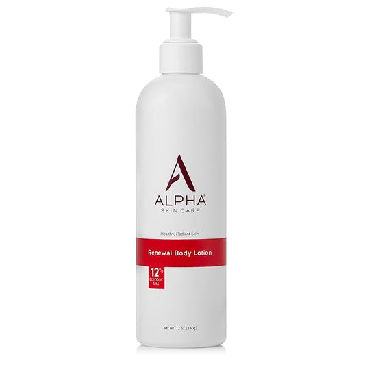 Alpha Skin Care Revitalizing Body Lotion, 12% Glycolic AHA, Simple & Effective Daily Moisturizer with Alpha Hydroxy Acid, Hydrates & Exfoliates for Soft, Smooth Skin, Anti-Aging, 12 Oz