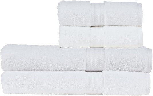 Christy Renaissance 4 Piece White Towel Set | 100% Egyptian Cotton | Luxury Bathroom Towels | Soft and Super Absorbent | 675 GSM | 2 Bath Sheet 2 Hand