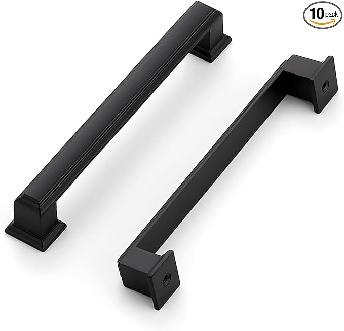 Ravinte Hardware 10 Pack Matte Black Cabinet Pulls, 5 Inch (128mm) Hole Center Zinc Alloy Drawer Handles for Kitchen Cabinets, Cupboards, Dressers, Square Solid Metal Hardware