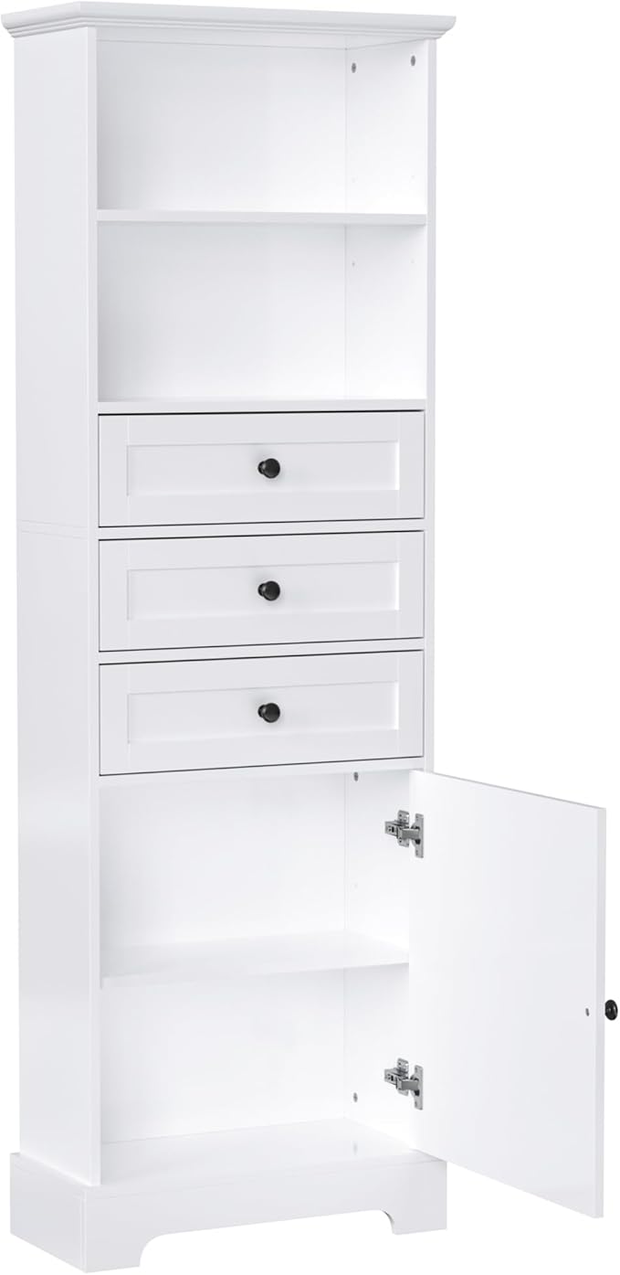 Harper & Bright Designs Storage Cabinet, 67.3 Inch Freestanding Tall Floor Bathroom Storage Cabinet with 3 Drawers, One Drawer, and Adjustable Shelves for Bathroom, Office, and Living Room (White)