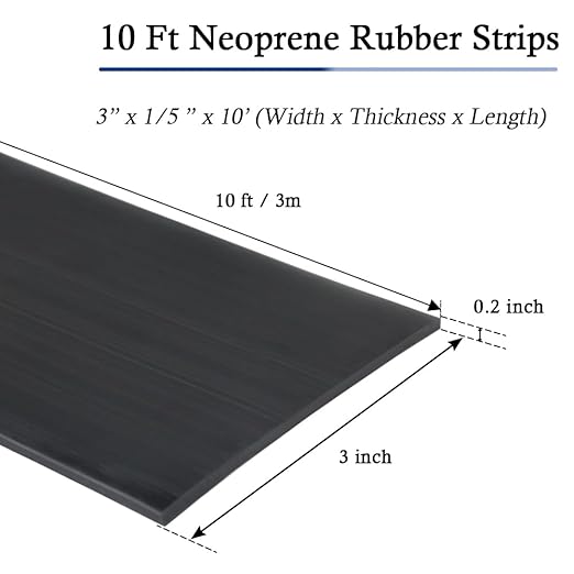 Neoprene Rubber Strips Self Adhesive Solid Rubber Sheets, Rolls & Strips for DIY Gaskets Crafts Pads Seals Warehouse Flooring Neoprene Sheet with Adhesive Backing (3" Wide x 1/5" Thick x 10' Long)