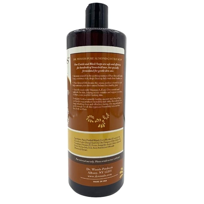 Dr. Woods Pure Almond Oil Liquid Castile Soap - Natural Cleansing for Face, Hands, and Body, for Men and Women - 32 Fl Oz, Pack of 3