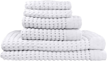 GILDEN TREE Waffle Towel Set Quick Dry Thin | 2 Bath Towels | 2 Hand Towels | 2 Washcloths, Modern Style (White)