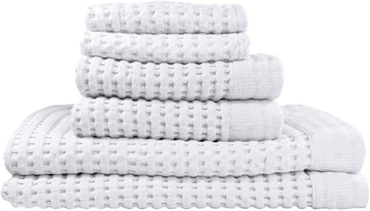 GILDEN TREE Waffle Towel Set Quick Dry Thin | 2 Bath Towels | 2 Hand Towels | 2 Washcloths, Modern Style (White)