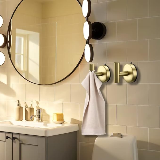 DGYB Large Cup Hooks for Bathrooms Set of 2 Gold Towel Hooks for Stainless Steel 15 Lb Removable Wall Hooks for Hanging Heavy Duty