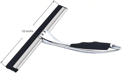 10-Inch Shower Squeegee, Stainless Steel Squeegee for Shower or Window Glass Door, Includes one Adhesive Hook. (Silver, 10 inch)