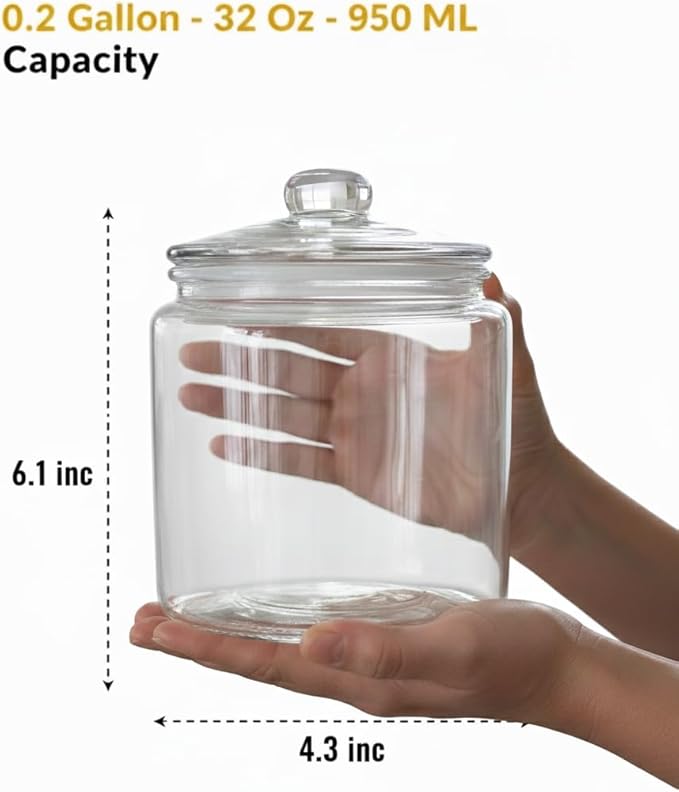 32 oz Glass Jar With Lid - Coffee Canister - Extra Gasket - Glass Cookie Jar, Airtight Kitchen Storage Containers, Apothecary, Dog Treats, Tea, Candy, Spice, Sugar, Kitchen Jar for Pantry