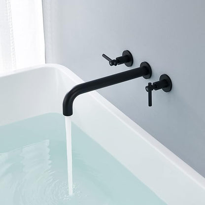 Wall Mount Tub Filler Black Tub Faucet Brass Bathroom Bathtub Faucets with 2 Handles