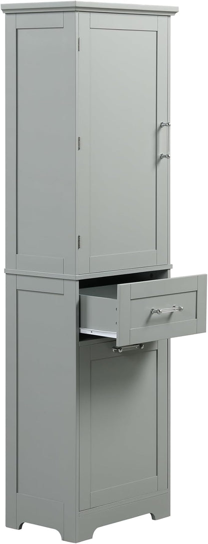 Favfurish 68" Tall Bathroom Storage Cabinet with Door and 2 Drawer,Modern Linen Cabinets w/Adjustable Shelf & Magnetic Door Stopper,Freestanding Organizer for Bath Room,Study,Office,Kitchen Grey