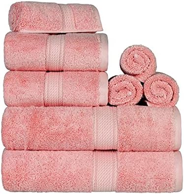 BLUENILEMILLS Madison Egyptian Cotton Towels, Towel Set for Bathroom, Shower, Hotel, Plush, 800 GSM, Highly Absorbent and Ultra-Soft Towels, Bath Essentials, 8 Piece Assorted Towel Set, Tea Rose