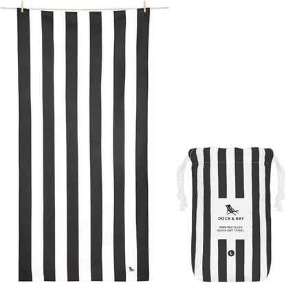 Dock & Bay Customized Beach Towel - Quick Dry, Sand Free - Compact, Lightweight - 100% Recycled - Includes Bag - Cabana - Kamari Charcoal - Large