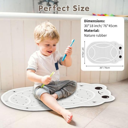 Bathtub Mat Non Slip Kids, Toddler Bath Mat, 30 * 18 Inch Shower Mats for Inside Shower, Rubber Tub Mat no Chemical Smell, Suction Cups for Secure Grip, Fun Patterns, Easy to Clean, Beige