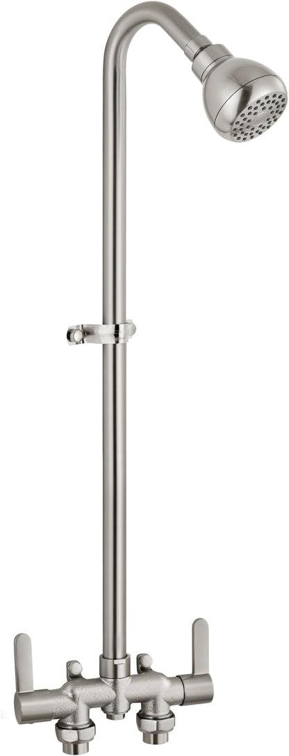Aolemi Outdoor Shower Fixtures Kit Faucet System 3 Inch Center with Showerhead 2 Handle Exposed Shower with Brass Mix Valve Brushed Nickel
