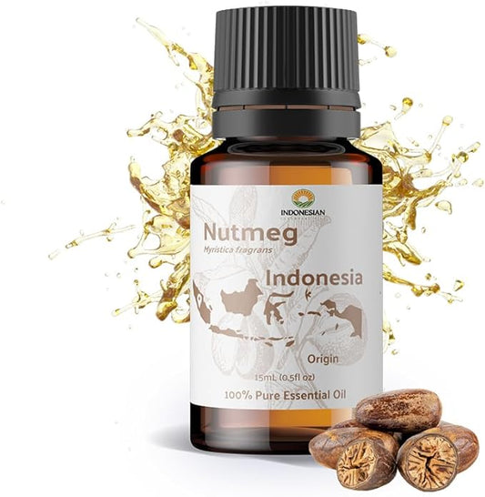 Nutmeg Essential Oil - Direct from Central Java, Indonesia - Pure Essential Oils for Diffusers, Muscle Relief and Aromatherapy | Premium Therapeutic Grade (15ml)