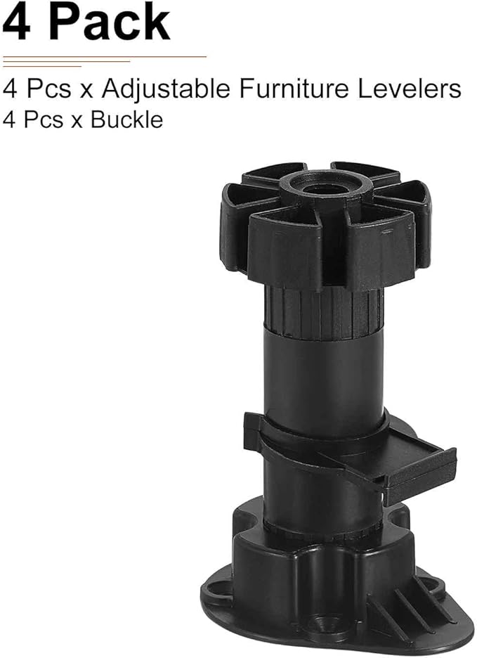 100x46mm(LxW) Adjustable Leveling Feet - 4Pack- Good for Furniture - Leveler Support Frame Replacement Legs - Black