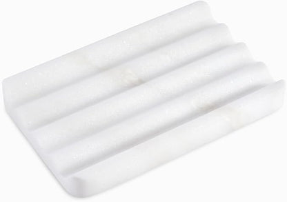 Soap Dish, Marble Soap Holder for Shower, Bar Soap Holder with Water Ripple Design, Easy Cleaning Soap Saver for Kitchen Sink，Bathroom, Executive African Natural Stone Soap Tray(Namib Bianco)