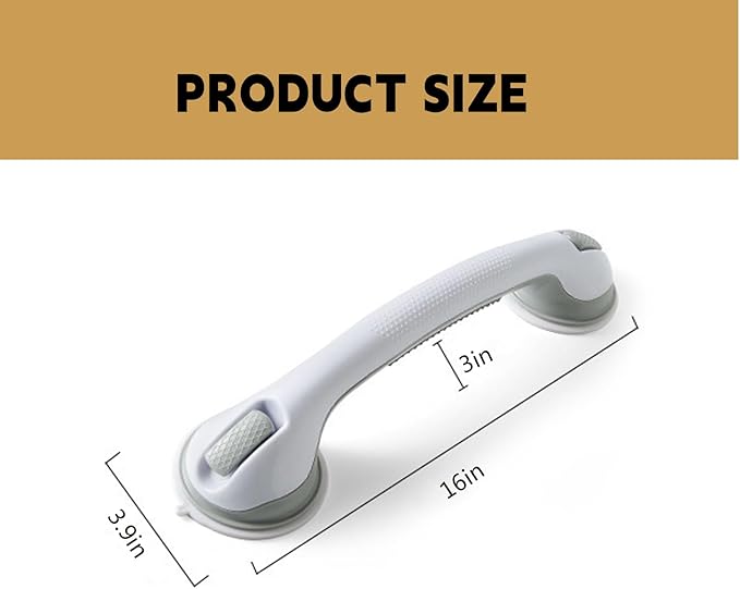2-Pack Grab Bars for Bathtubs and Showers, 16 inch Shower Handle Suction Shower Bar, Safety Bars for Shower Chair, Bathroom Grab Bar for Senior，No Drilling Removable (Black, 16 inch)