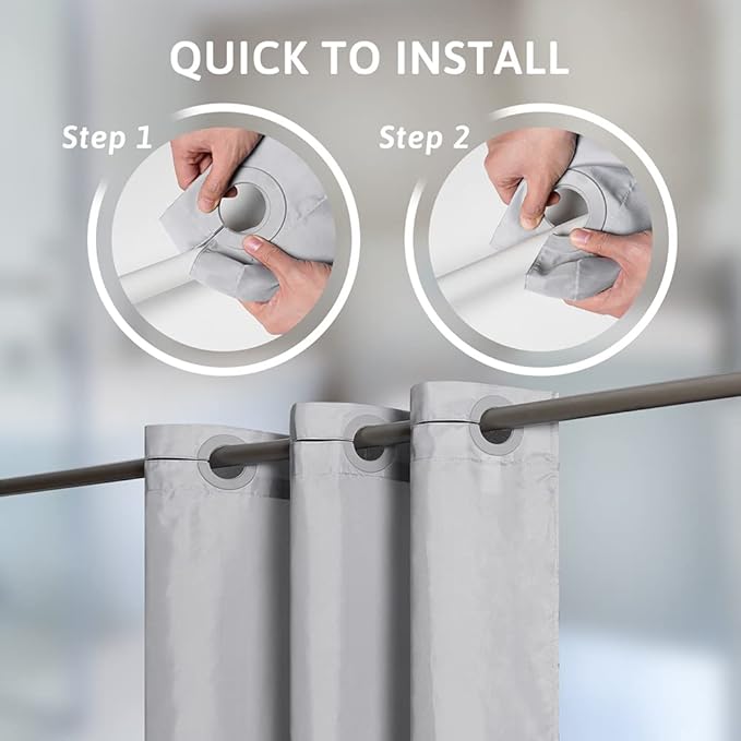 Furlinic No Hook Stall Shower Curtain,Light Grey,36" Wide Waterproof Polyester Fabric Bathroom Curtains,Hotel Style with 4 Built-in Grommets,Machine Washable,36x72 Inch