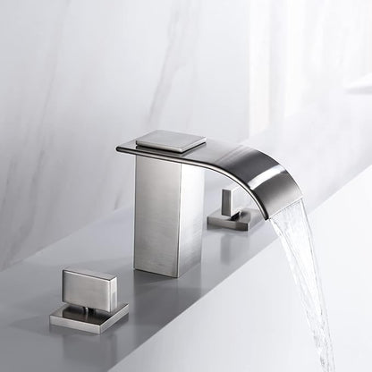 sumerain Roman Tub Faucet Brushed Nickel 3 Hole Widespread Bathtub Faucet with High Flow Waterfall Spout