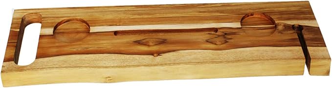 EcoDecors Eleganto 30" Live Edge Solid Teak Bath Caddy Tray with Handle, Book & Tablet Holder, Wine Glass Holders, Luxury Bathtub Tray