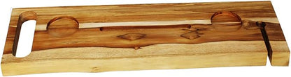 EcoDecors Eleganto 30" Live Edge Solid Teak Bath Caddy Tray with Handle, Book & Tablet Holder, Wine Glass Holders, Luxury Bathtub Tray