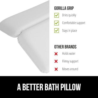 GORILLA GRIP Bath Pillow for Tub, Headrest for Neck and Back Support, Luxury Bathtub Pillows, Hot Tub Cushions, Bathroom Accessories for Women, Relaxing Spa Gifts for Mom Wife Girlfriend 2 Panel White