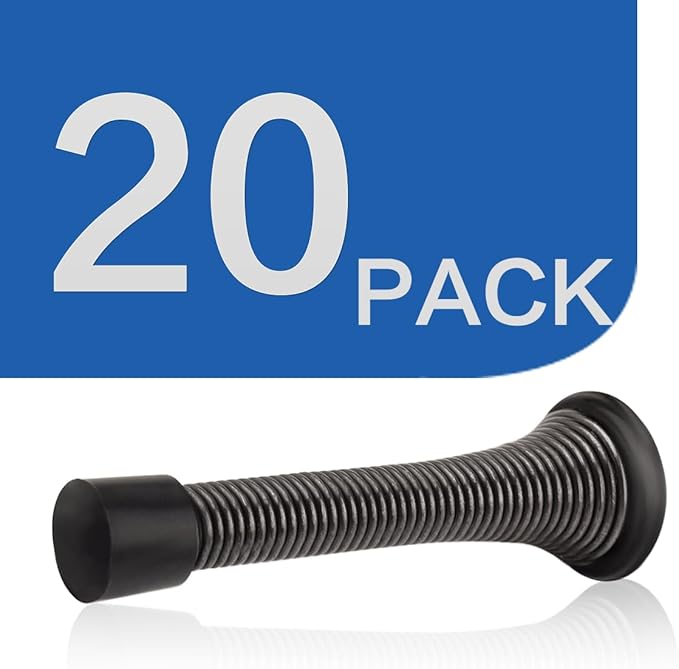 HOMOTEK 20 Pack Oil Rubbed Bronze Spring Door Stops,3-1/8” Heavy Duty Door Stop - Flexible Spring Door Stopper with Low Mounted Black Rubber Bumper Tips