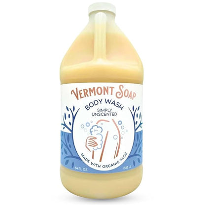 VERMONT SOAP Body Wash, Natural Body Wash with Shea Butter, Mild Gel Body Wash for Moisturizing and Soothing Skin, Fragrance Free Body Wash for Women & Men (Simply Unscented, 64oz)